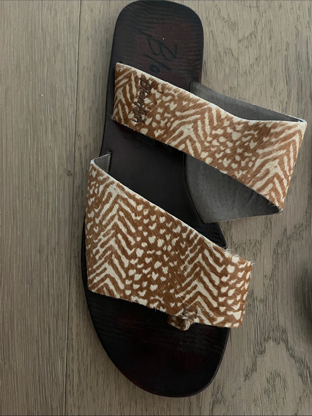 Blowfish Tan Brown Patterned Crossover Slide Sandals - Picture 2 of 7